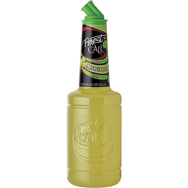 A bottle of Finest Call margarita mix with a green lid.