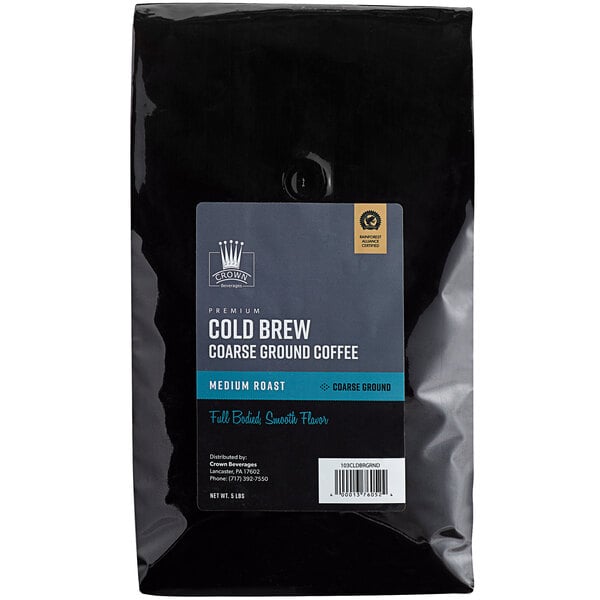 A black package of Crown Beverages cold brew coffee with a label.