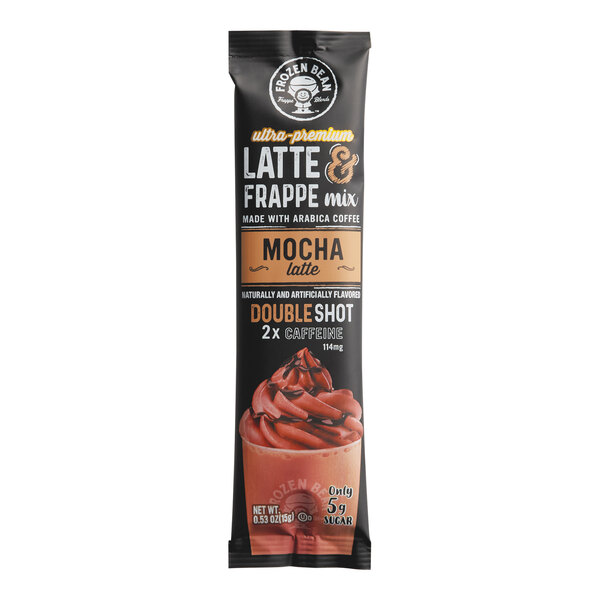 A package of The Frozen Bean Double Shot Mocha Latte Blended Iced Coffee Mix.