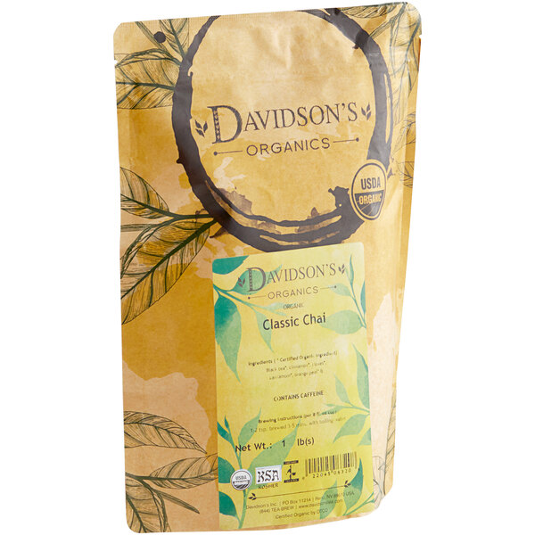 A bag of Davidson's Organic Classic Chai loose leaf tea with a label.