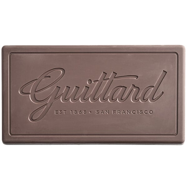 A brown rectangular Guittard Gourmet Bittersweet baking bar with the word "Guittard" on it.