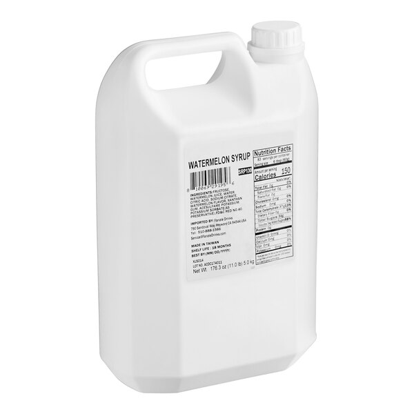 A white plastic container of Fanale Watermelon Concentrated Syrup with a label.