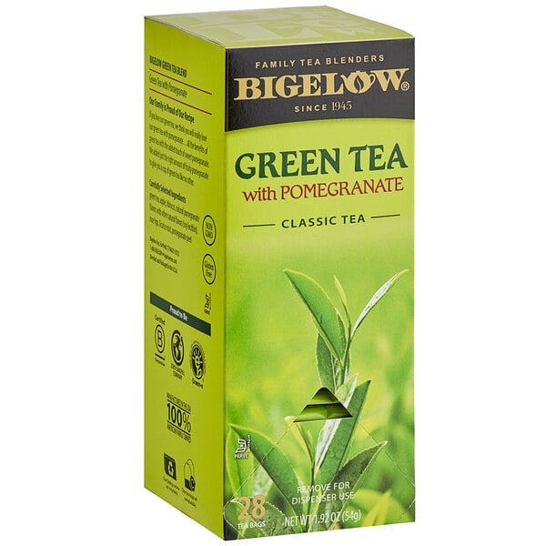A box of Bigelow Green Tea with Pomegranate Tea Bags.