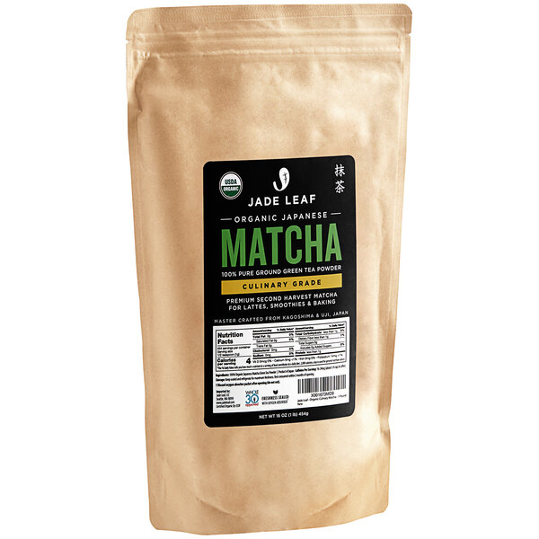 A white bag of Jade Leaf Organic Culinary Matcha Powder.