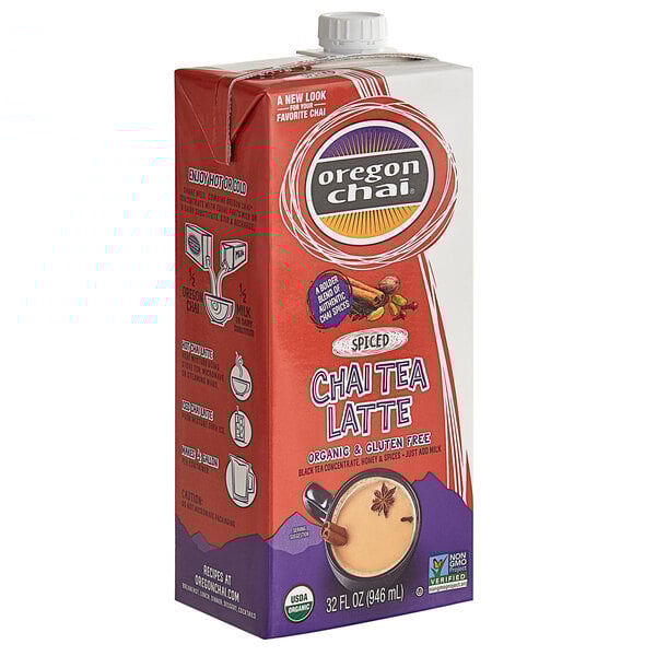 A carton of Oregon Chai Organic Spiced Chai Tea Latte.