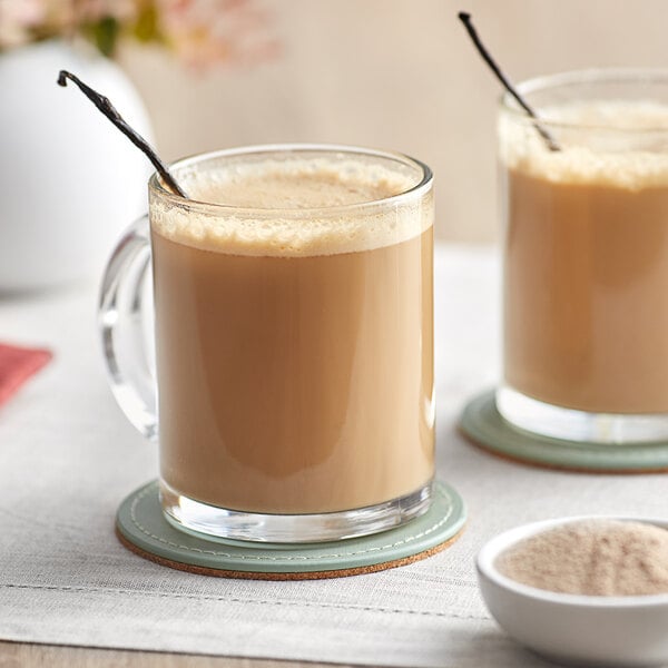 A white bowl of David Rio Elephant Vanilla Chai Tea Latte Mix powder.