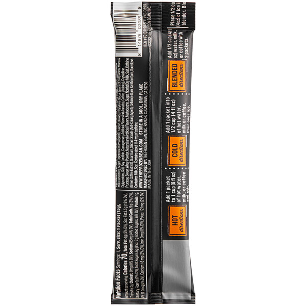 A black and white Frozen Bean package with a black and white label with white text.