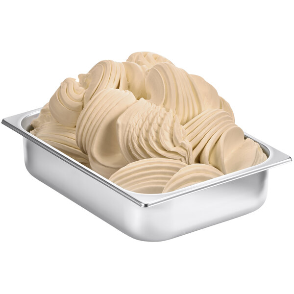 A metal container of Fabbri Moka coffee flavoring paste with white and brown swirls on the label.