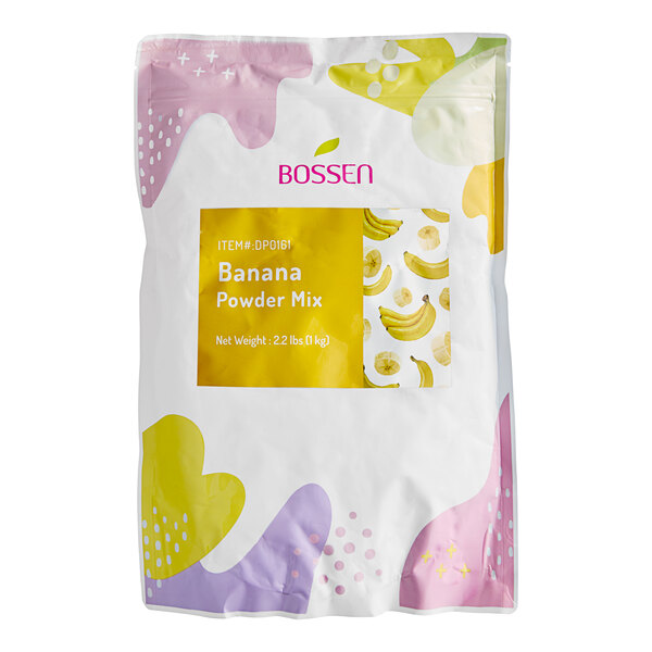 A white package of Bossen banana powder mix with a yellow label.