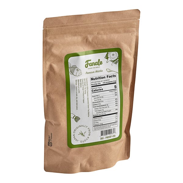 A brown bag of Fanale Pure Grade A Japanese Matcha Powder with a white label.