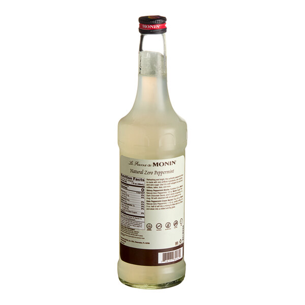 A 750 mL bottle of Monin Zero Calorie Natural Peppermint Flavoring Syrup.