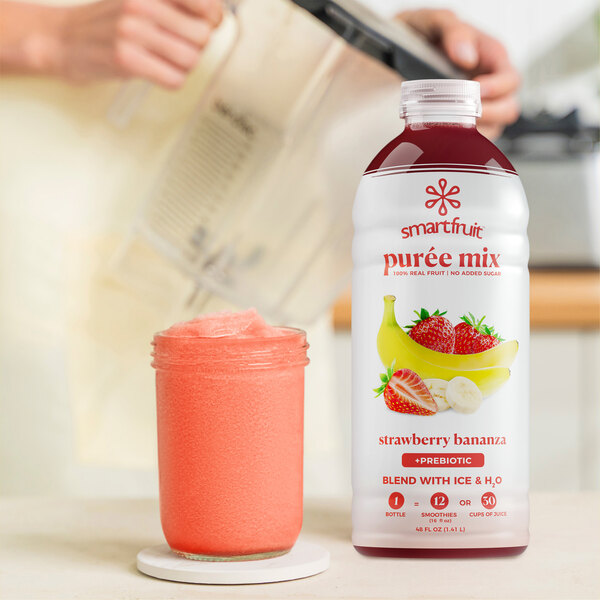 Smartfruit Strawberry Bananza Puree Beverage Mix 48 fl. oz. - 6/Case