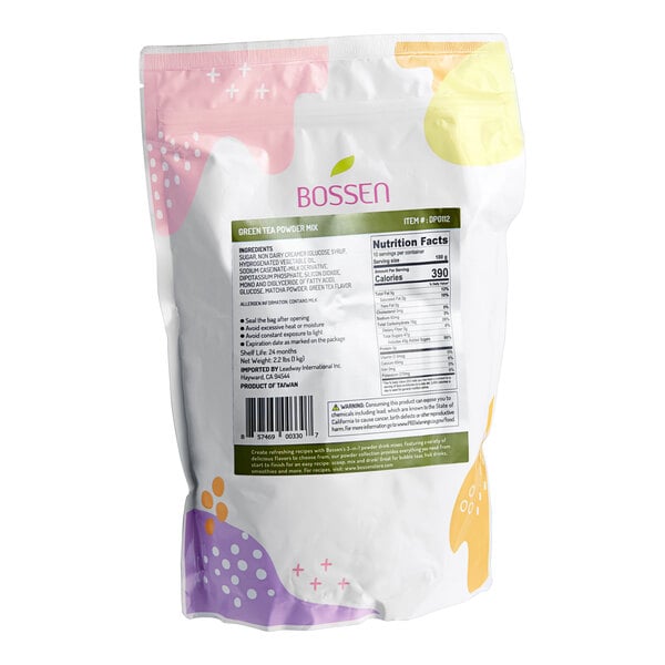 A 2.2 lb. bag of Bossen green tea powder mix.