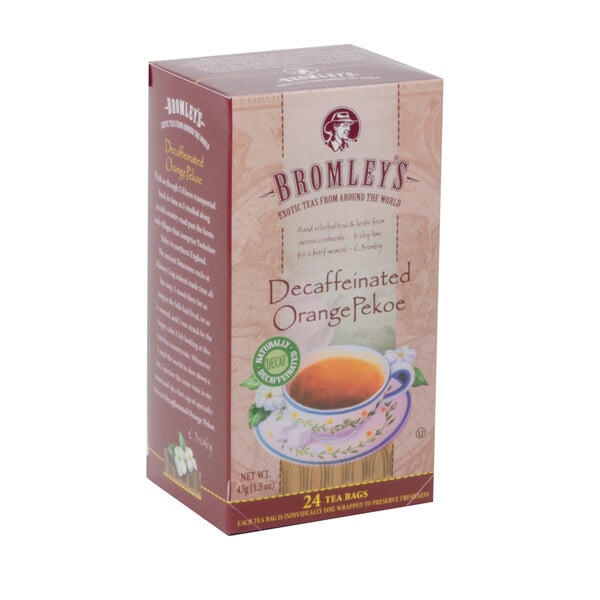 A Bromley 24-count box of decaffeinated tea on a white background.