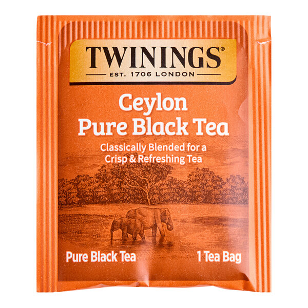 A box of Twinings Ceylon Pure Black Tea Bags on a white background.