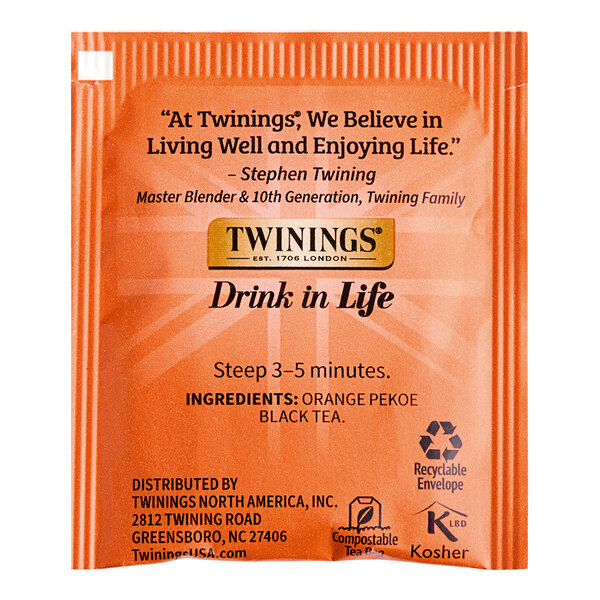 A close-up of a box of Twinings Ceylon Pure Black Tea Bags on a white background.