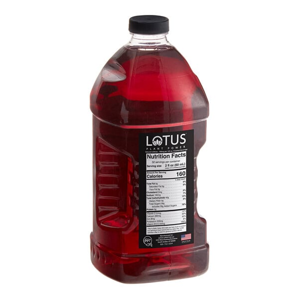 A 64 fl. oz. bottle of Lotus Plant Power Sugar-Free Red Lotus 5:1 Energy Concentrate.