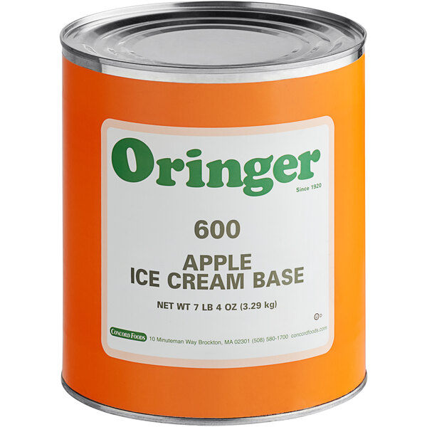 An orange can of Oringer Apple Hard Serve Ice Cream Base.