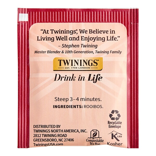 A package of Twinings Pure Rooibos Herbal Tea Bags on a white background.
