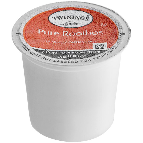 A white plastic container of 24 Twinings Pure Rooibos Tea K-Cup pods with a red and white label.