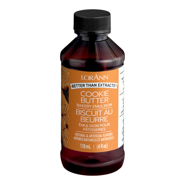 A 4 fl. oz. bottle of LorAnn Oils Cookie Butter Bakery Emulsion.