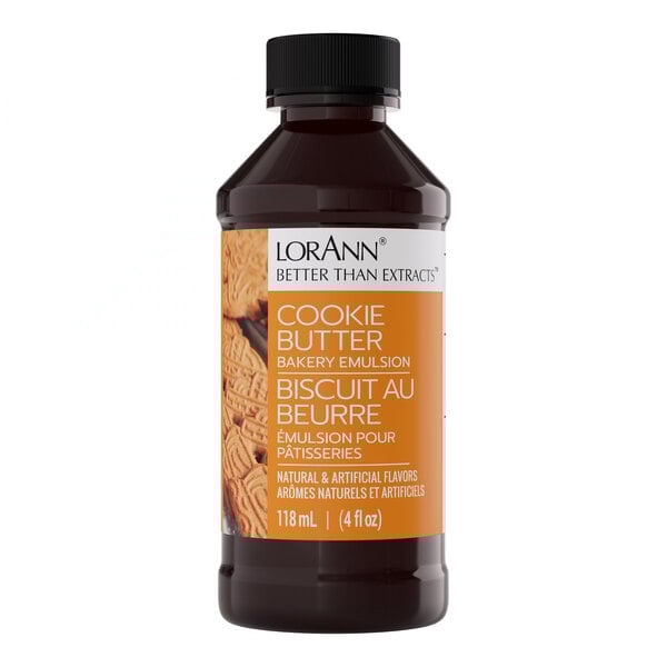 A 4 fl. oz. bottle of LorAnn Oils Cookie Butter Bakery Emulsion.