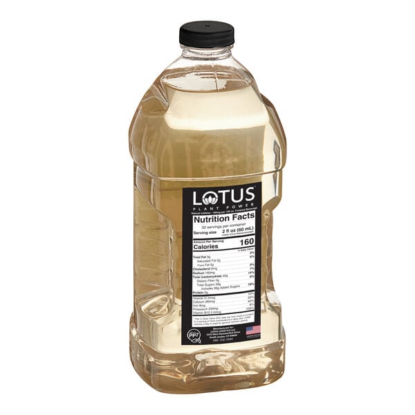 A large clear plastic bottle of Lotus Plant Power White Lotus 5:1 Energy Concentrate with a black cap and nutrition facts label.