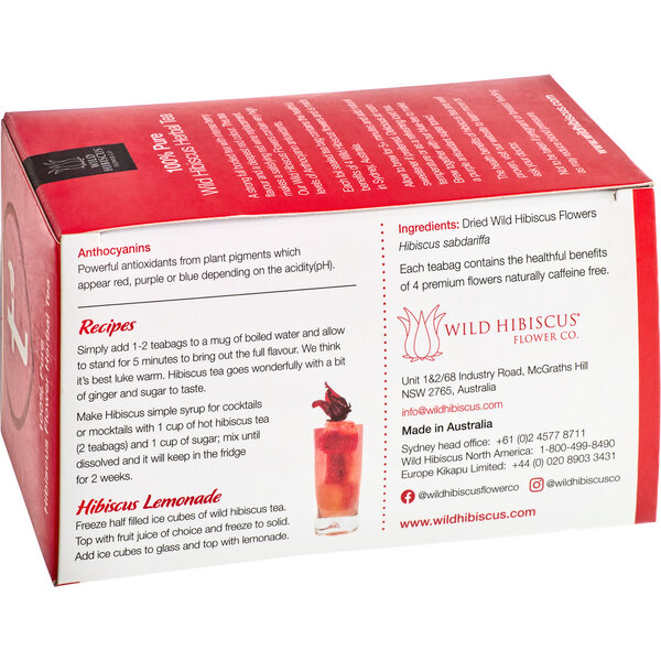 A box of 20 Wild Hibiscus Heart-Tee herbal tea bags.