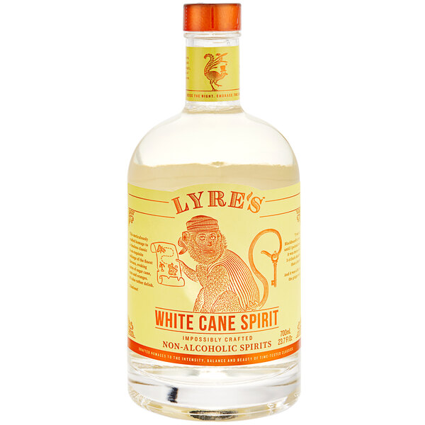 A Lyre's White Cane Spirit non-alcoholic rum bottle.