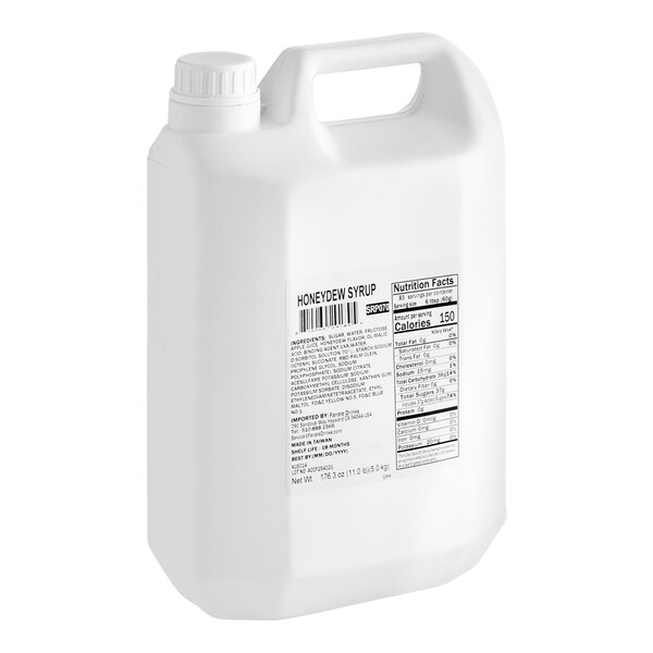 A white plastic container of Fanale Honeydew Concentrated Syrup with a label.