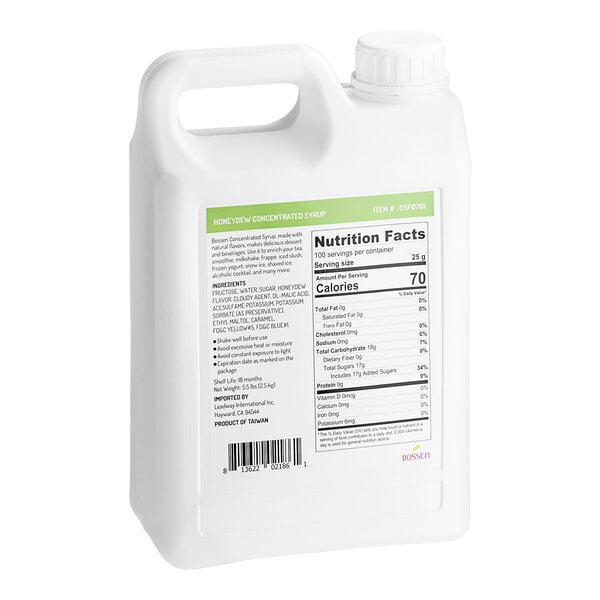 A white plastic bottle of Bossen Honeydew Concentrated Syrup with a label.