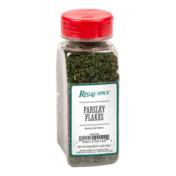 A case of Regal Parsley Flakes on a counter.