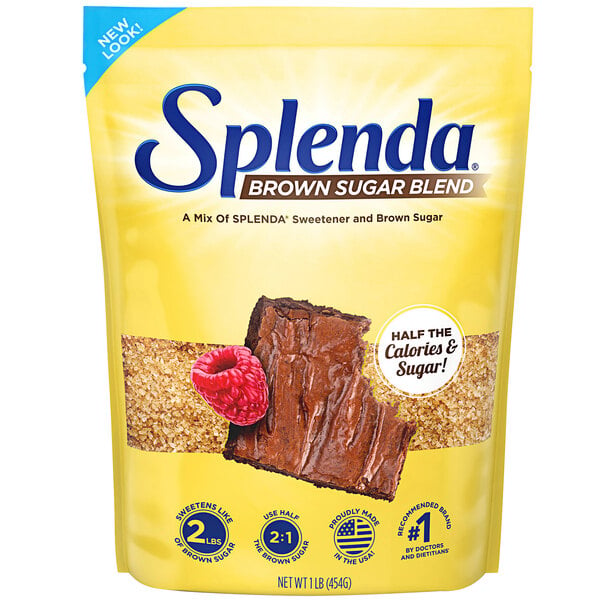 A yellow plastic bag of Splenda brown sugar blend with a label.