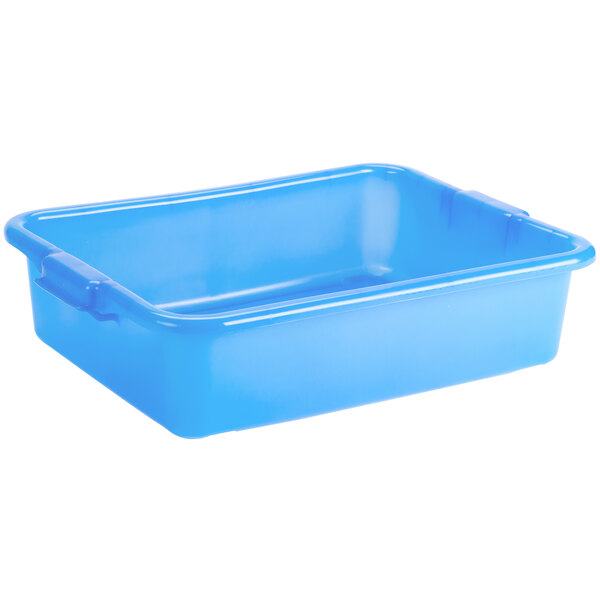 A blue plastic Vollrath Color-Mate bus tub.
