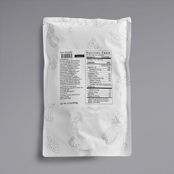 A white bag of Fanale Taro Powder Mix with a label.