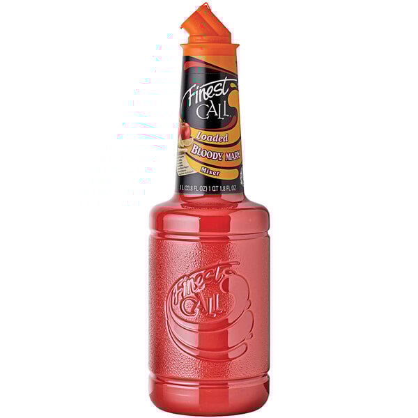 A close up of a bottle of red liquid with a lid on it.