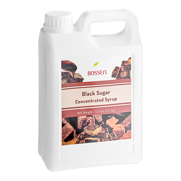 A white jug of Bossen Black Sugar Concentrated Syrup with a label.