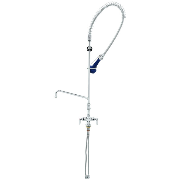 A T&S pre-rinse faucet with flex inlets, hose, and spray valve.