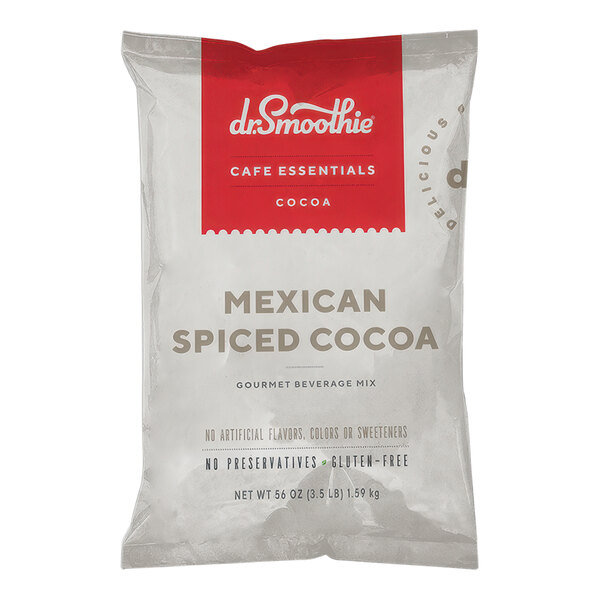 A white bag of Dr. Smoothie Mexican Spiced Cocoa Beverage Mix with red and white text.