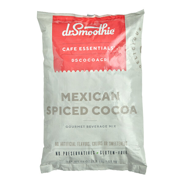 A white bag of Dr. Smoothie Mexican Spiced Cocoa Beverage Mix with red and white text.