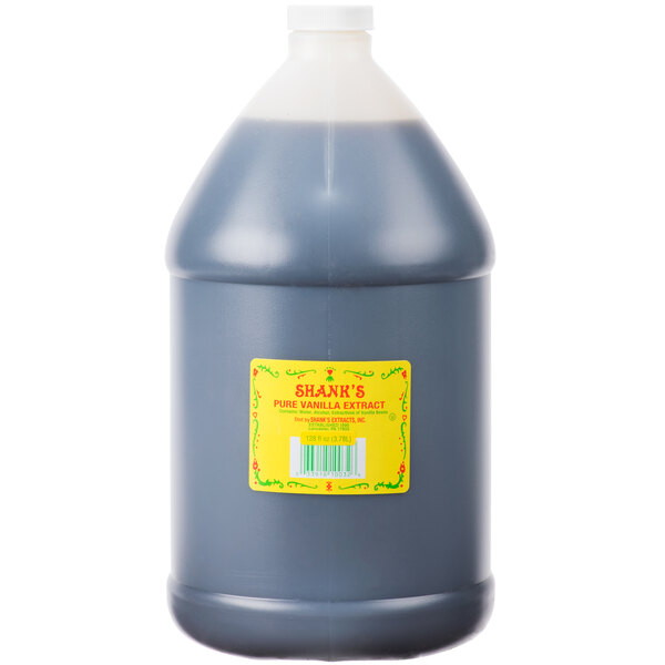 A bottle of Shank's Premium vanilla extract with a label on it.