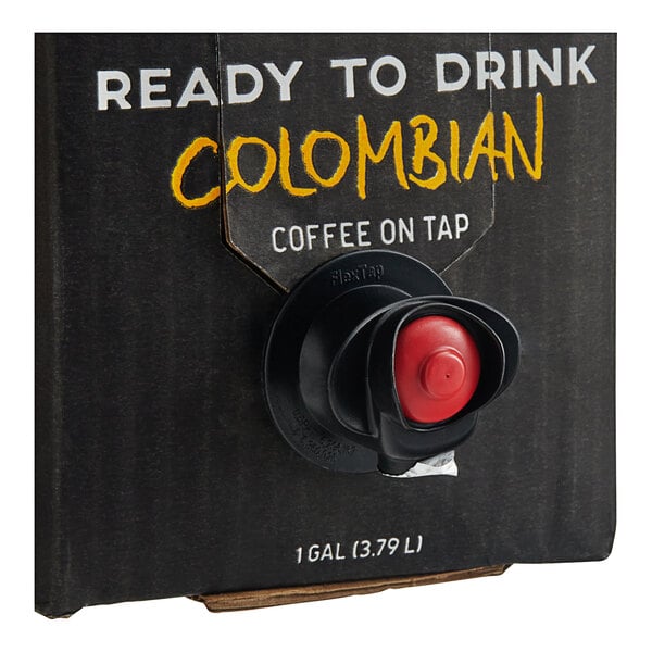 A black Java House Colombian Cold Brew Coffee bag in a box with a red button.