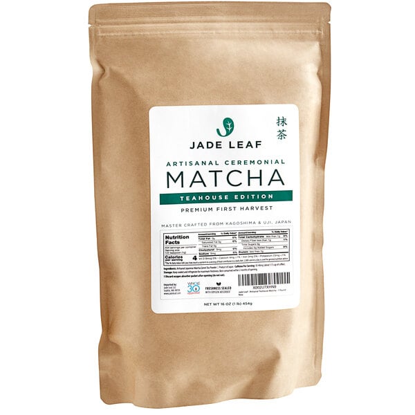 A case of Jade Leaf Ceremonial Matcha Tea Powder with a label.