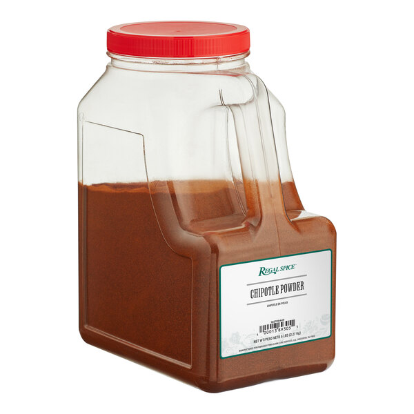 A plastic container of Regal Chipotle Powder.