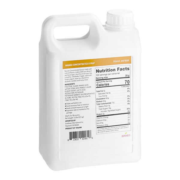 A white container of Bossen Mango Concentrated Syrup.