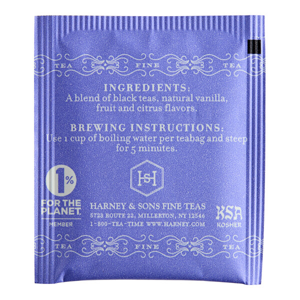 A blue Harney & Sons Paris tea bag packet with white text.