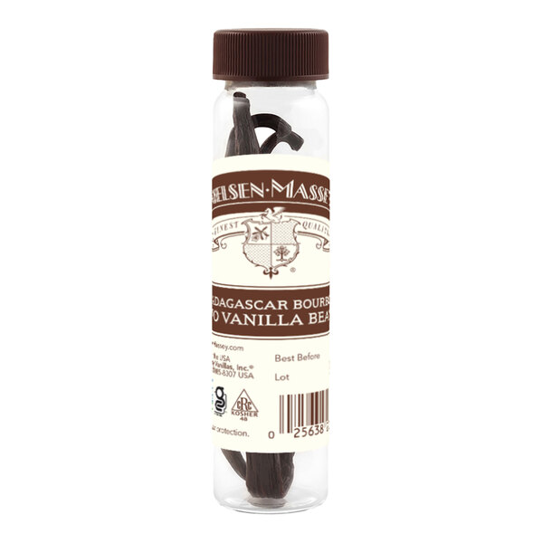 A Nielsen-Massey Madagascar Bourbon Vanilla Bean vial with a label.
