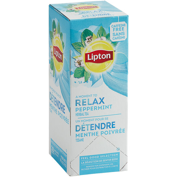A white Lipton Tea box with text on it.
