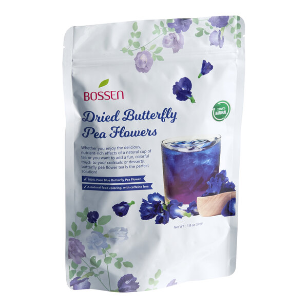 A package of Bossen dried butterfly pea flowers loose leaf tea.