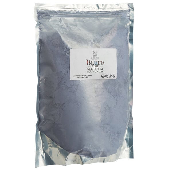 A bag of Wild Hibiscus Butterfly Pea Flower Blue Matcha Tea Powder.